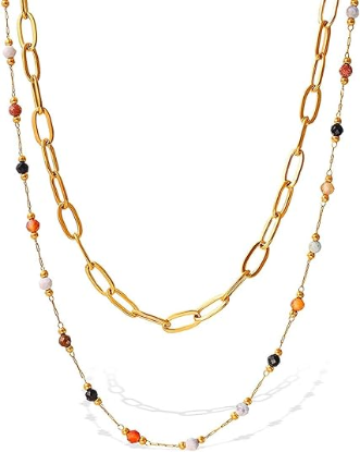 图片 Layered Necklaces for Women, 18K Gold Plated Layer Dainty Gold Necklace with Minimalist Pendant, Dainty Gold Necklace for Women Fashion Jewelry Gifts