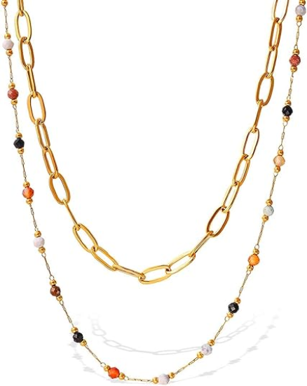 图片 Layered Necklaces for Women, 18K Gold Plated Layer Dainty Gold Necklace with Minimalist Pendant, Dainty Gold Necklace for Women Fashion Jewelry Gifts