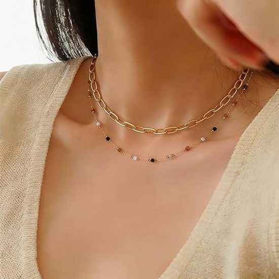 图片 Layered Necklaces for Women, 18K Gold Plated Layer Dainty Gold Necklace with Minimalist Pendant, Dainty Gold Necklace for Women Fashion Jewelry Gifts
