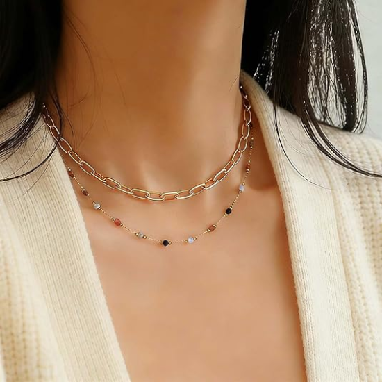 图片 Layered Necklaces for Women, 18K Gold Plated Layer Dainty Gold Necklace with Minimalist Pendant, Dainty Gold Necklace for Women Fashion Jewelry Gifts