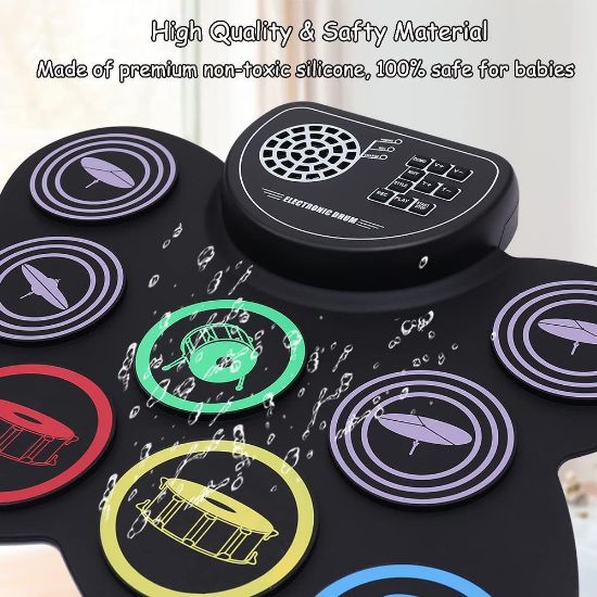 Picture of Children's Christmas gift colorful electronic drum with horn built-in lithium battery musical instrument silicone hand roll drum set wholesale