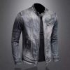 Picture of Fashion men's denim jacket European and American casual retro large size stand collar zipper jacket cycling motorcycle clothing