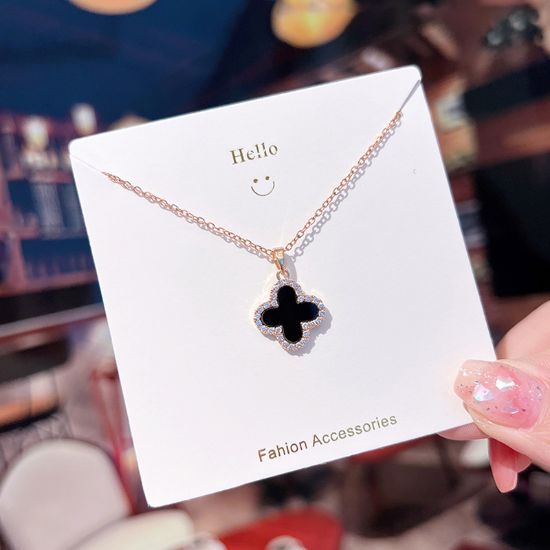 图片 Korean style light luxury full diamond titanium steel necklace for women fashion versatile internet celebrity collarbone chain flower pendant high-end jewelry